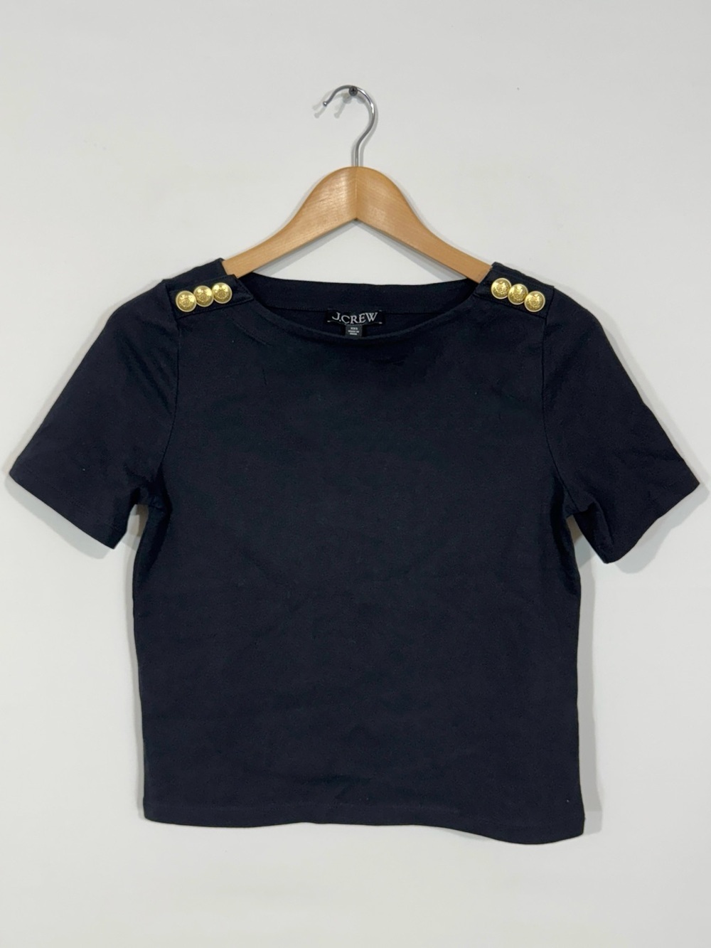 WSH55 {J. Crew} "Mariner Cloth" Gold Buttons Short Sleeve Boatneck T-Shirt